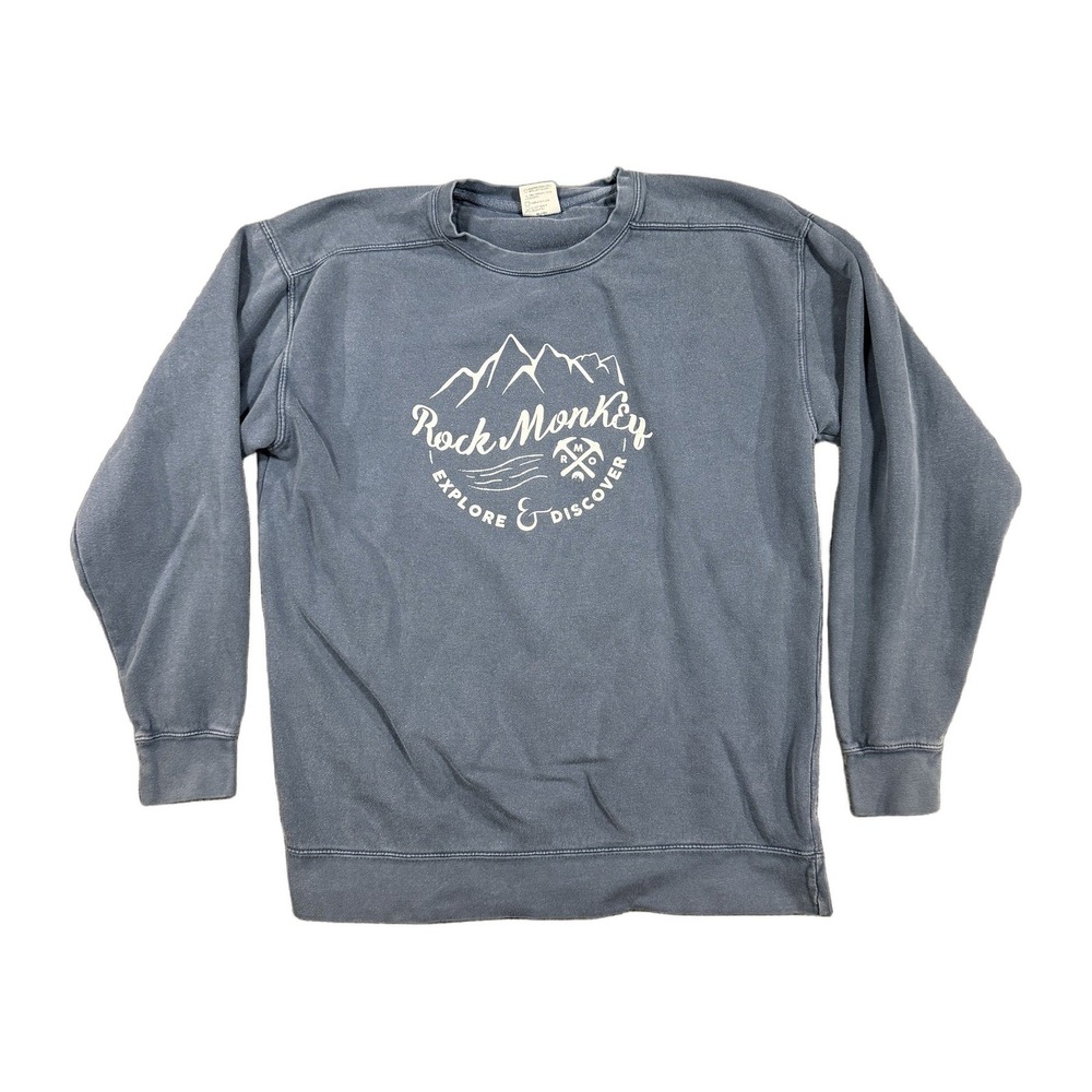 Comfort Colors Rock Monkey Explore Discover Blue Crewneck Sweatshirt Large